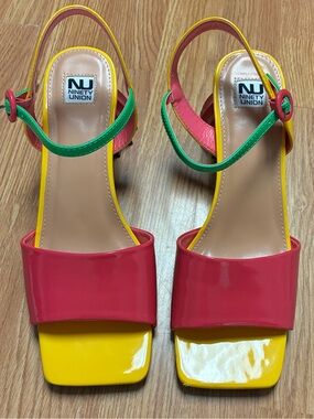 Ninety Union Seashell Colorblock Block Heel Sandals Bright Multi Size 10